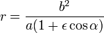 r=\frac{b^{2}}{a(1+\epsilon\cos\alpha)}