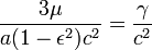 \frac{3\mu}{a(1-\epsilon^{2})c^{2}}=\frac{\gamma}{c^{2}}